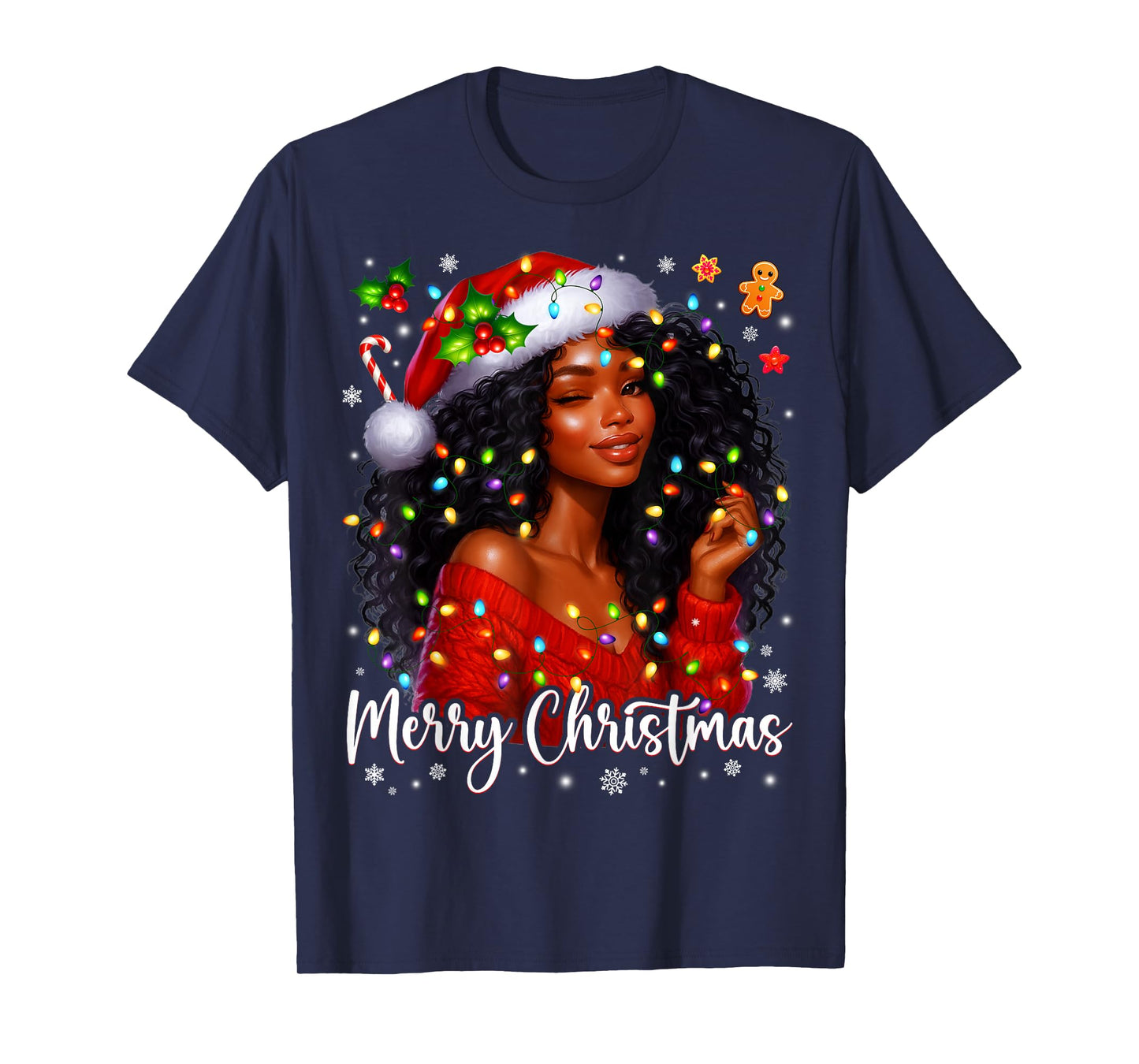 Merry Christmas African American Melanin Pjs Xmas Women T-Shirt