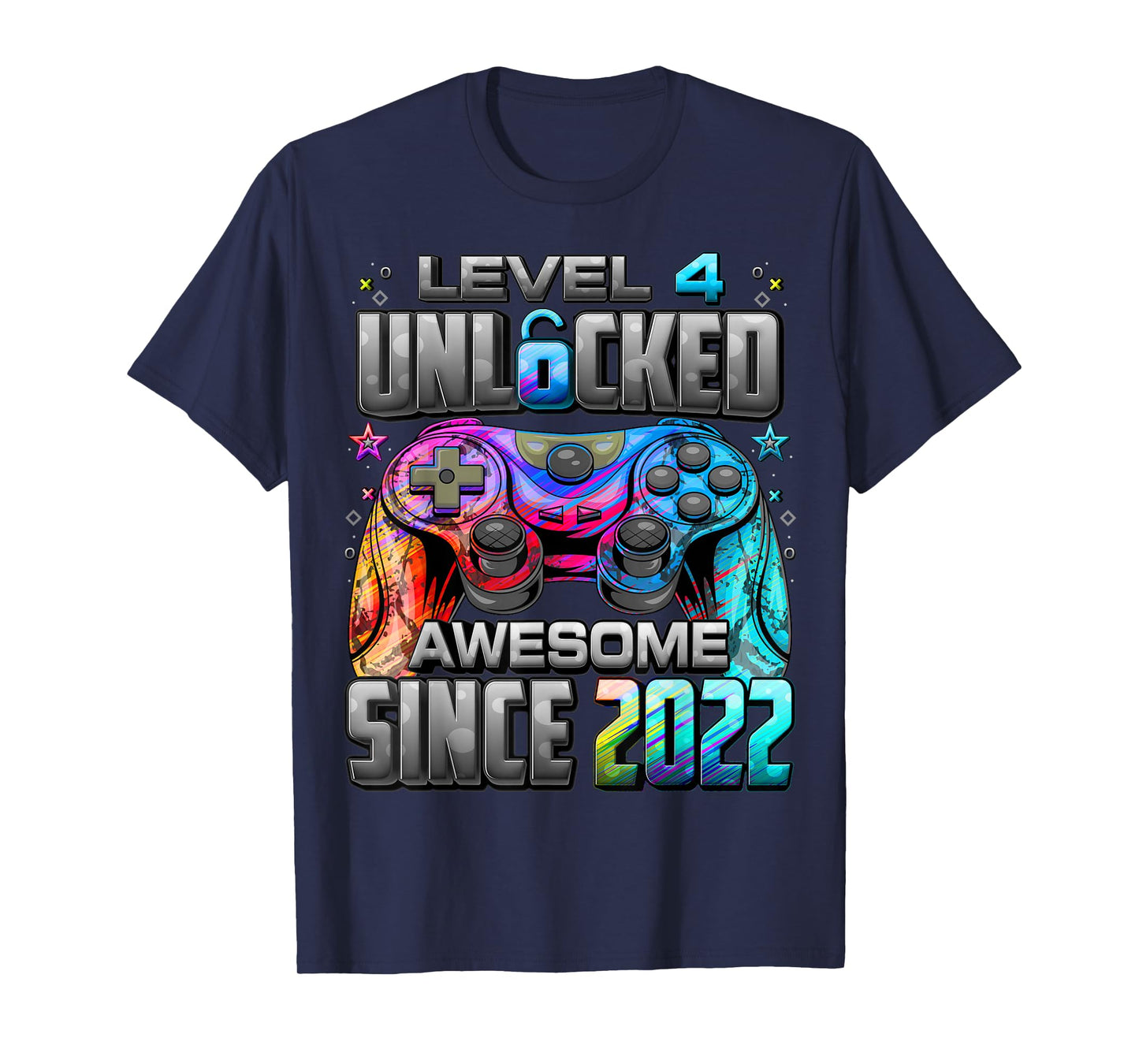 Level 4 Unlocked Awesome Since 2022 4th Birthday Gaming T-Shirt
