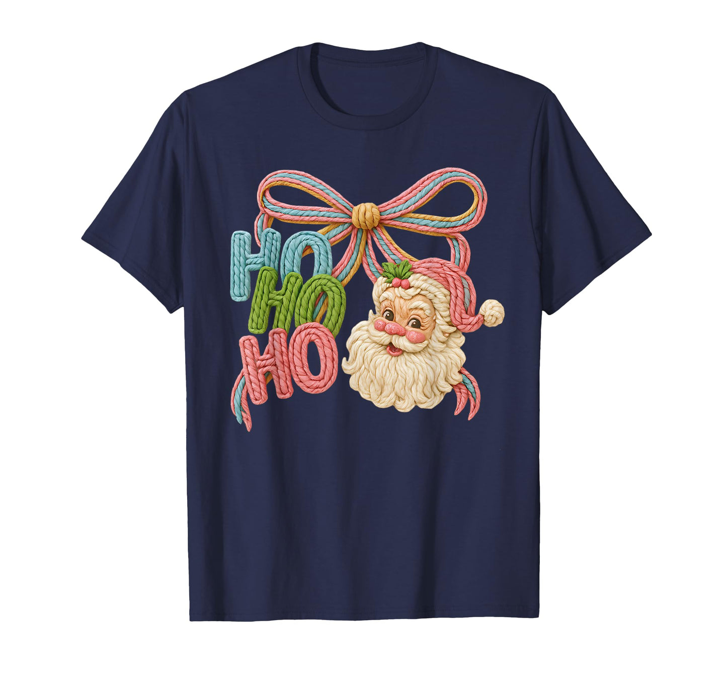 Ho Ho Ho Knitted Crochet Coquette Bow Xmas Holiday Christmas T-Shirt