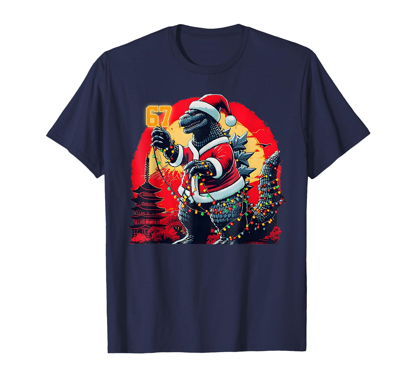 Xmas Christmas Santazilla 67 Funny Holiday Monster Dinosaur T-Shirt