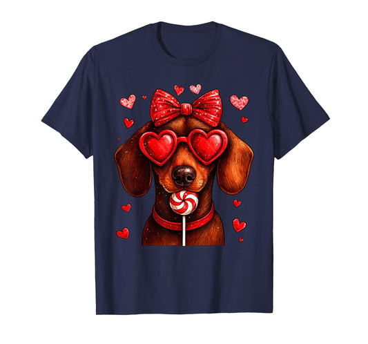 Cute Dachshund Valentine Heart Candy Valentines Day Girl Kid T-Shirt