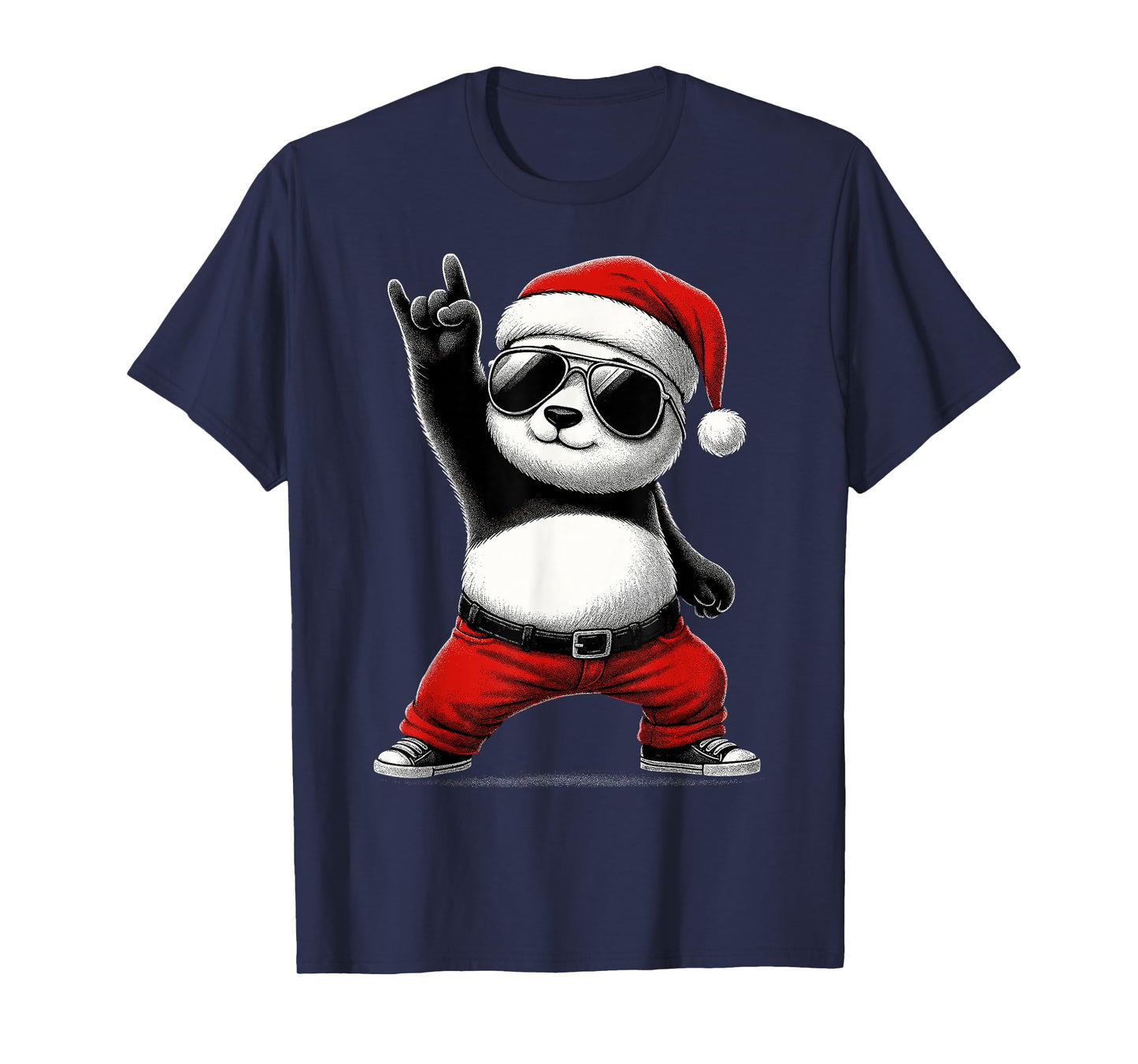 Panda Santa Rock On Men Women Kids Funny Panda T-Shirt