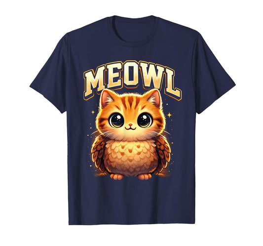 Meowl Funny Meow Cat Owl Brainrot Meme Teen Kids T-Shirt