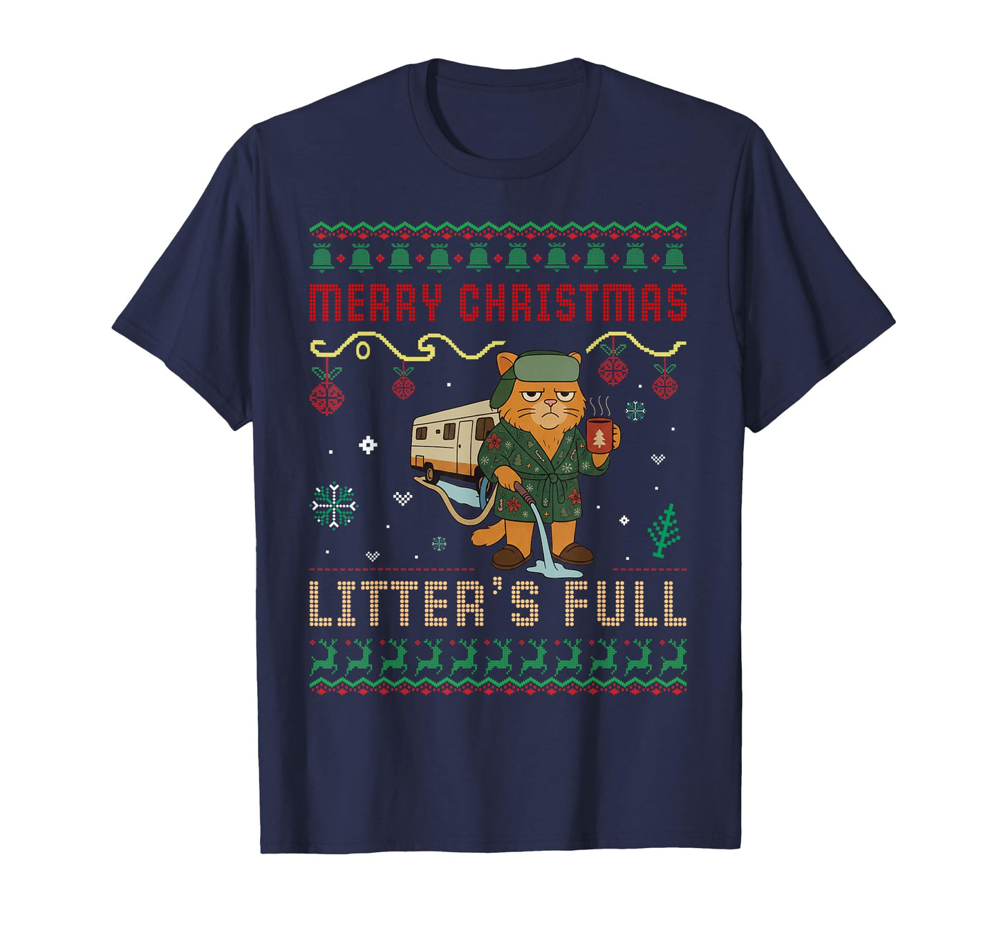 Merry Christmas Litter’s Full Funny Cat Xmas Ugly Sweaters T-Shirt