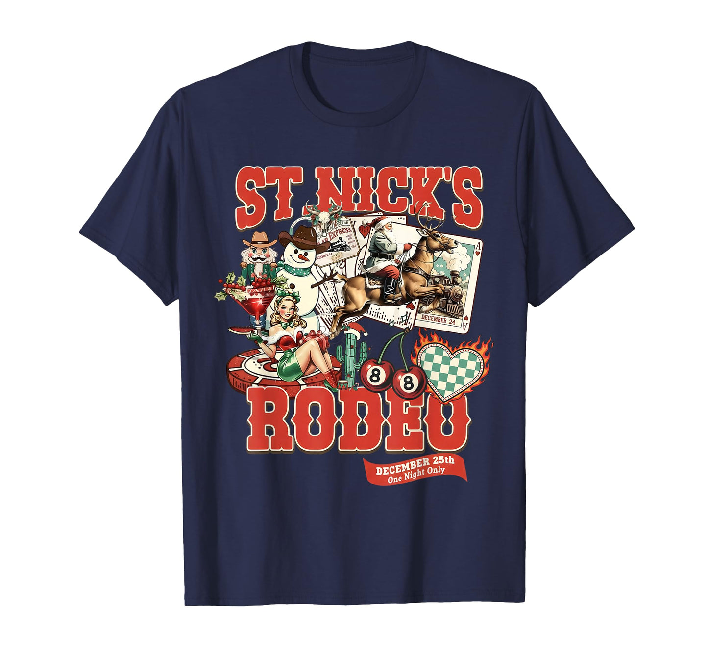 St. Nick’s Rodeo Retro Western Christmas Collage Santa T-Shirt