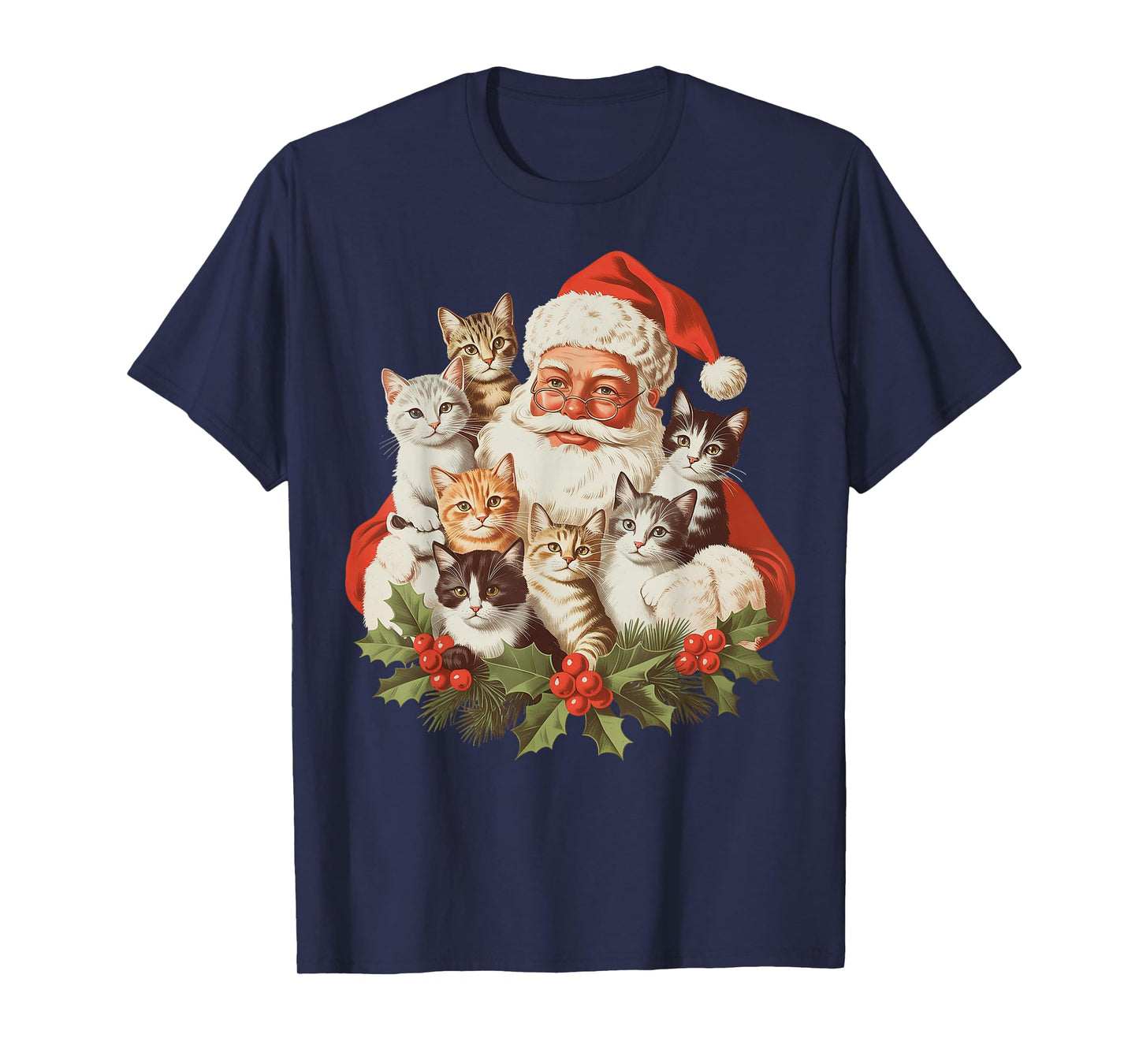Santa Claus and Kittens Cats Christmas T-Shirt