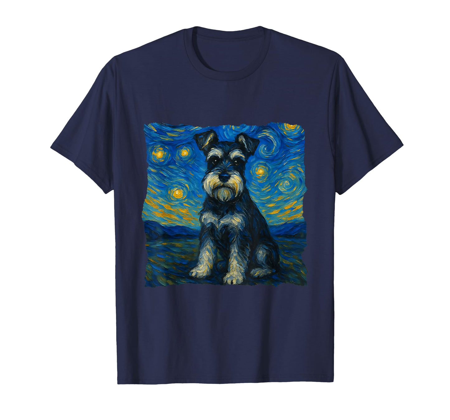Schnauzer Dog Art Starry Night Style Painting Dog Lovers T-Shirt