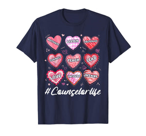 School Counseling Counselor Life Hearts School Valentine T-Shirt