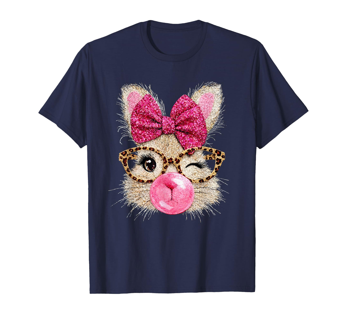 Cute Bunny Face Glasses Pink Bubble Gum Rabbit Happy Easter T-Shirt