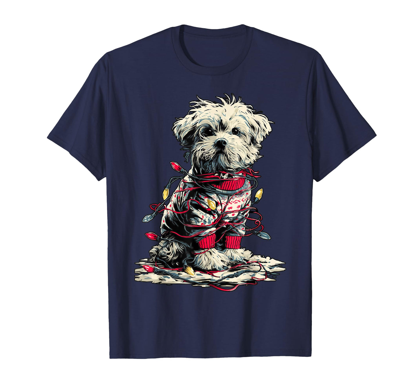 Cute Maltese with Christmas Lights Festive Animal Winter Dog T-Shirt