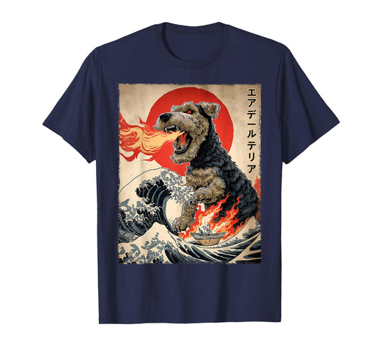 Airedale Terrier Dog Kaiju Monster Japanese Vintage Poster T-Shirt