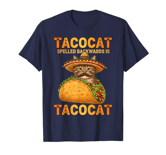 Tacocat Spelled Backwards Taco Cat Mexican Funny Graphic T-Shirt