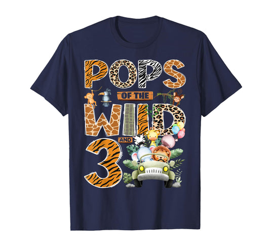 Pops of The Wild Three 3rd Birthday Boy Safari Jungle T-Shirt