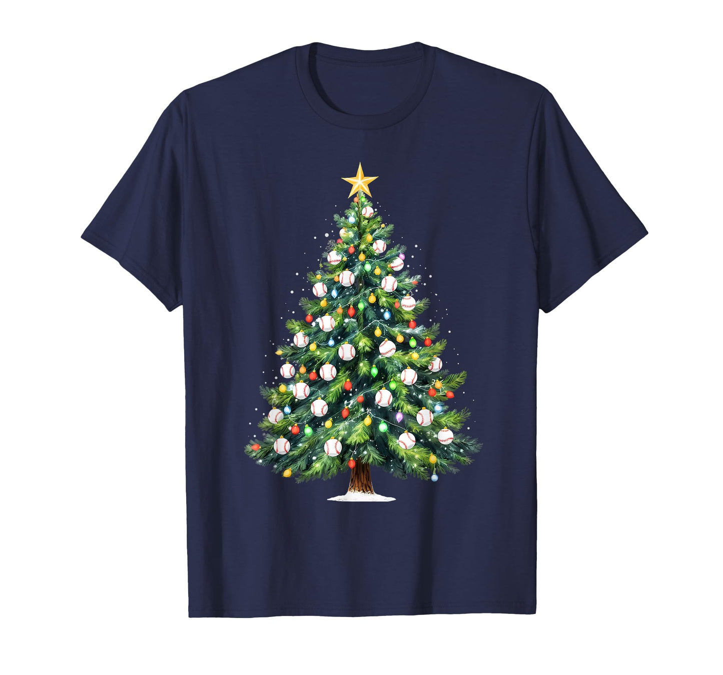 Christmas Baseball Tree Lights Funny Xmas Family Holiday T-Shirt