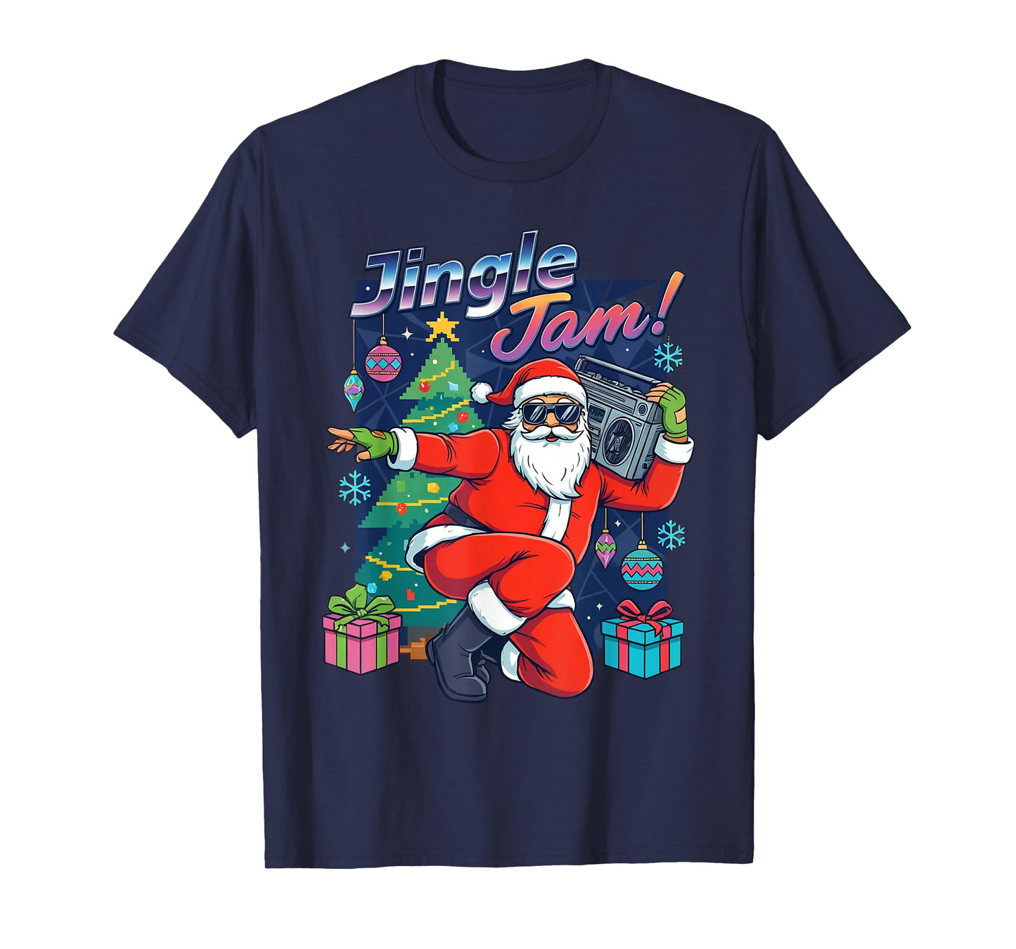 Jingle Jam Santa – Funky Christmas Boombox Party Design T-Shirt