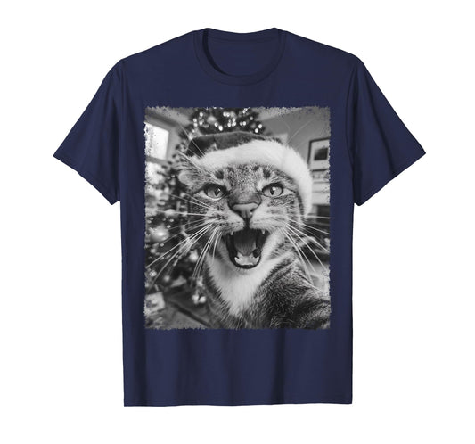 Funny Christmas Cat Selfie T-Shirt