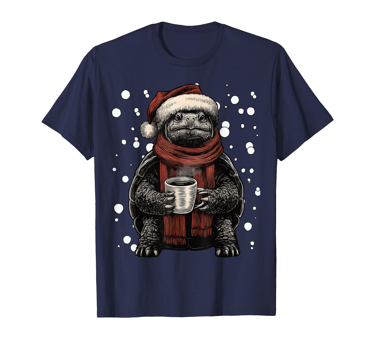 Christmas Turtle with Santa Hat Coffee Lover Funny Winter T-Shirt