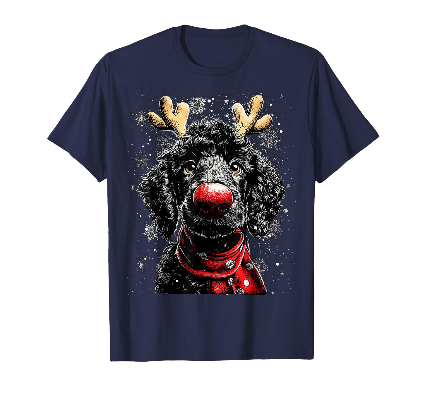 Whimsical Reindeer Poodle Dog Funny Christmas Graphic T-Shirt