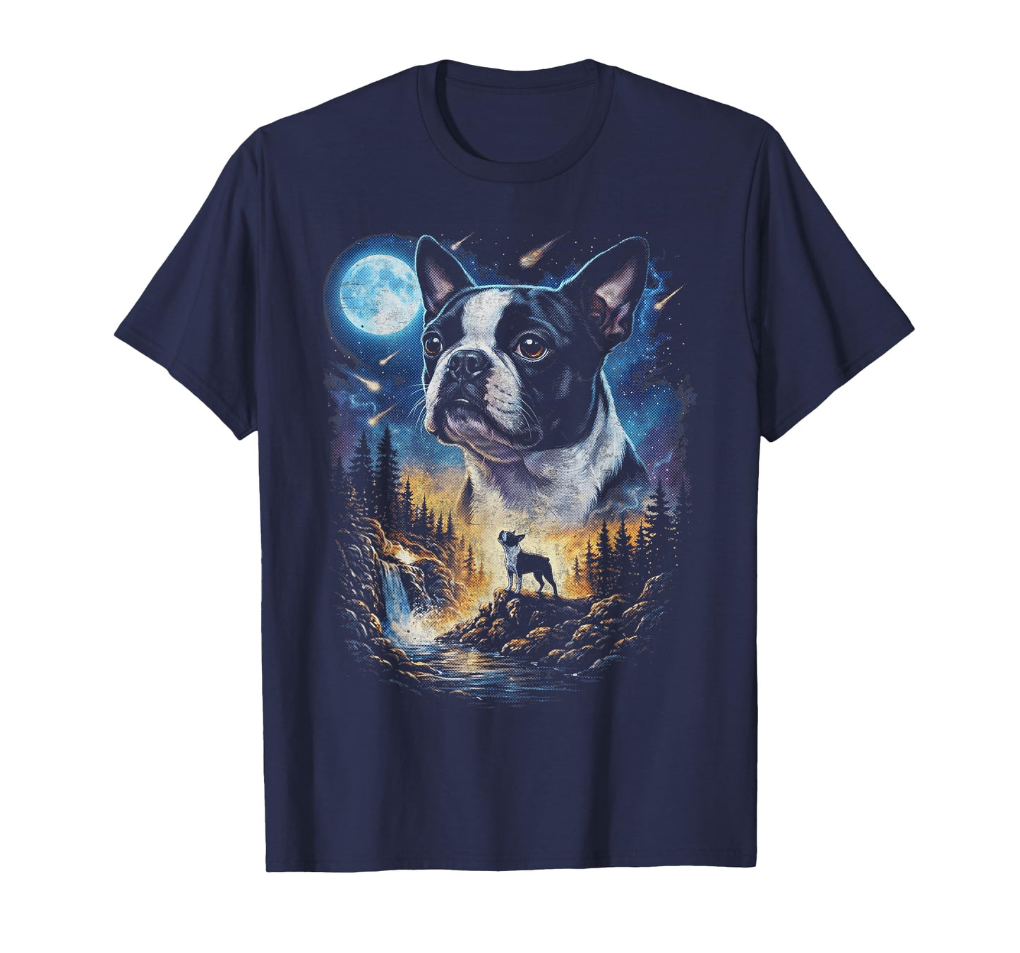 Boston Terrier Howling at The Moon Vintage Dog Art T-Shirt