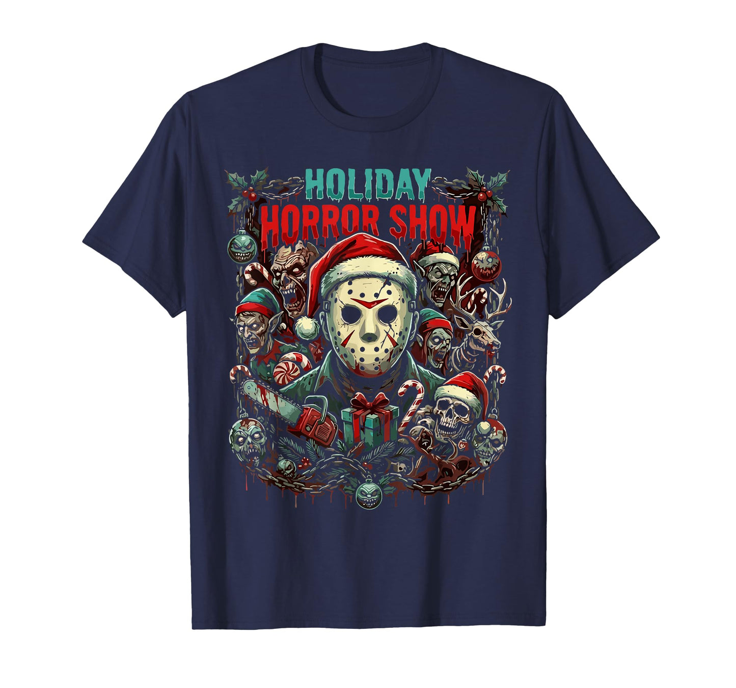 Merry Christmas Festive Slasher Candy Cane Menace T-Shirt
