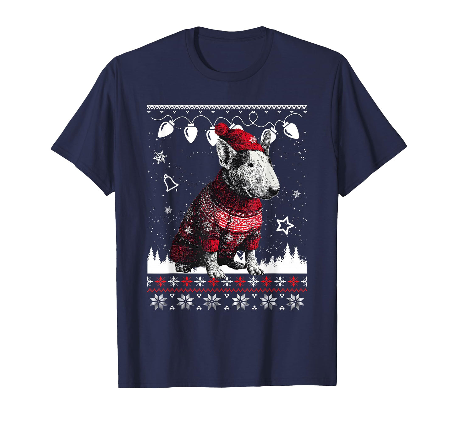 Cute Bull Terrier Christmas Wearing Sweater Funny Xmas Dog T-Shirt