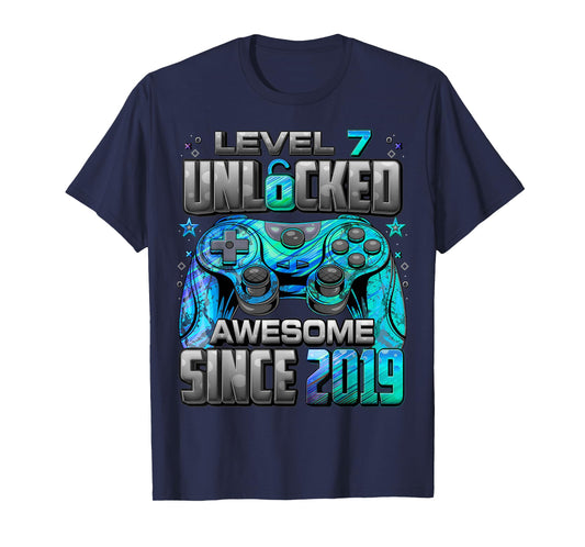 Level 7 Unlocked Awesome Since 2019 7th Birthday Gaming T-Shirt
