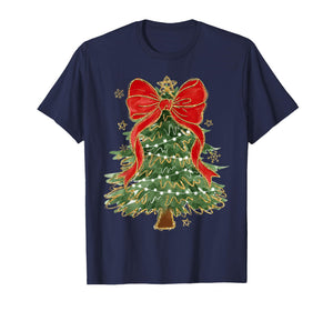 Coquette Bow Christmas Tree Xmas Holiday Girly Outfit Women T-Shirt