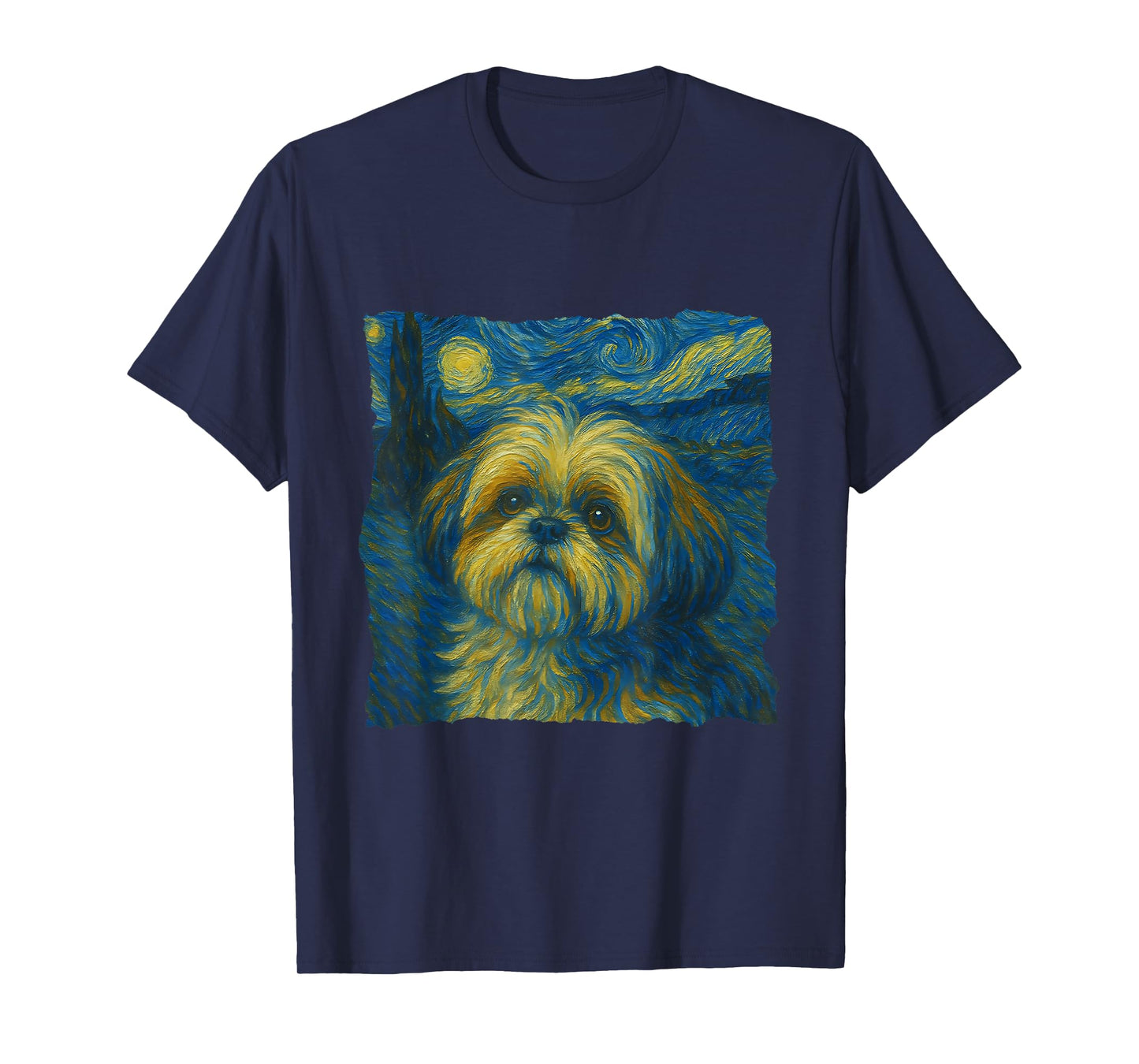 Shih Tzu Dog Art Starry Night Style Painting Dog Lovers T-Shirt