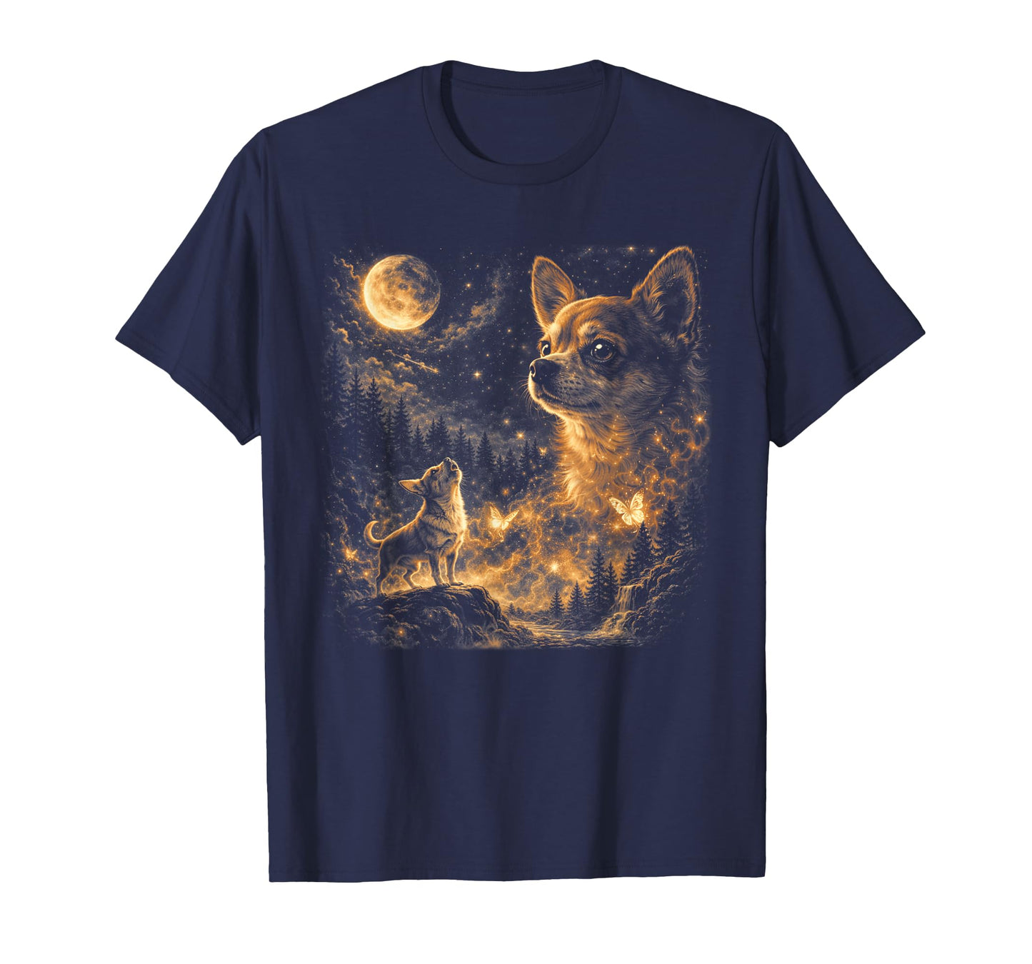 Chihuahua Howling Moon Vintage 90s Wolf Spirit Celestial Dog T-Shirt
