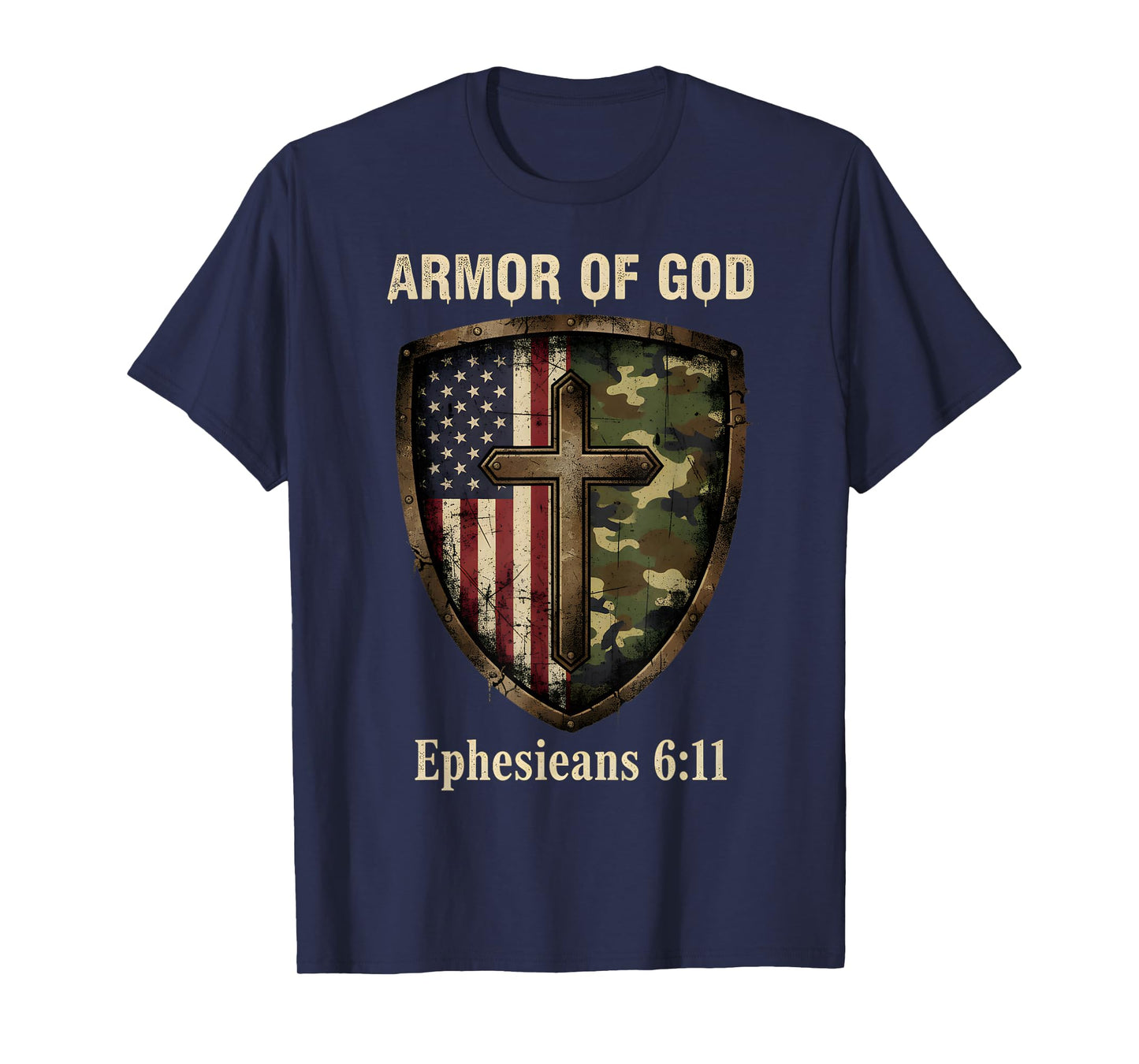 Armor God Camouflage Cross Religious Faith Military Bible T-Shirt