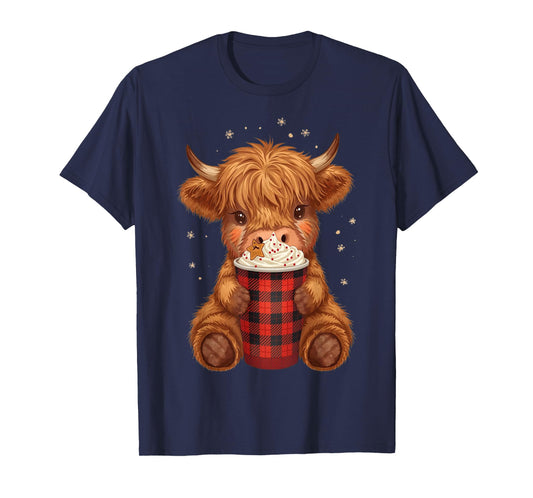 Christmas Highland Cow Mooey Cute Winter Design Fun T-Shirt