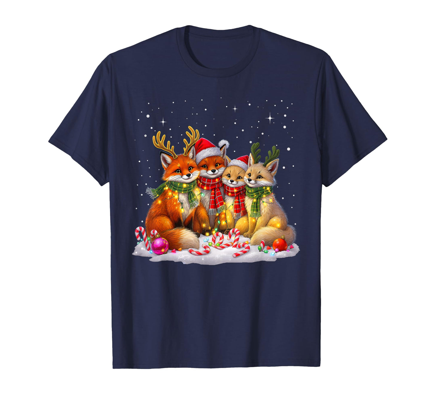 Funny Fox Christmas Lights Santa Xmas Forest Animals Holiday T-Shirt