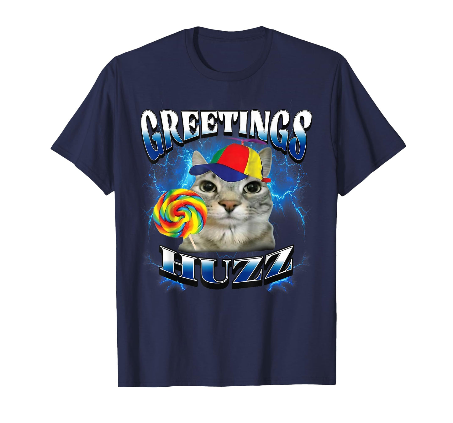 Greetings Huzz Funny Lollipop Cat Meme T-Shirt