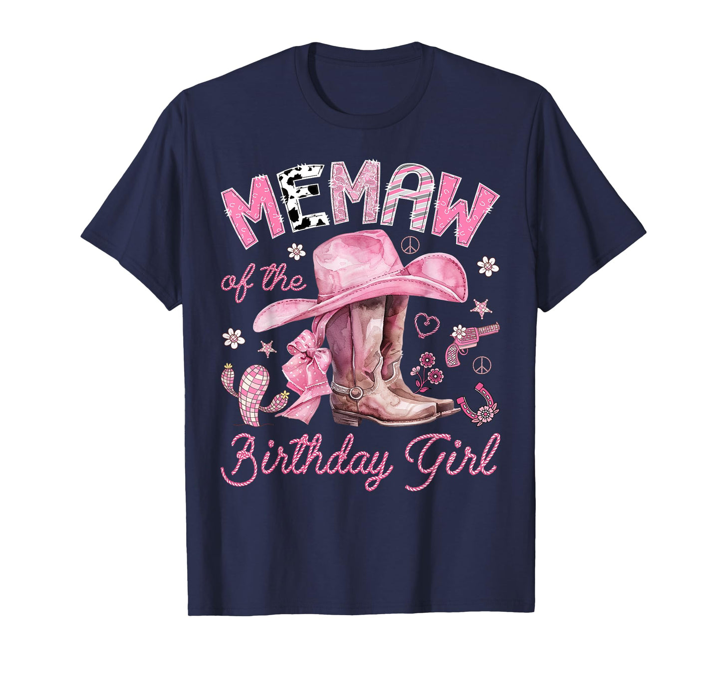 Memaw of The Birthday Girl Pink Cowgirl Western Rodeo T-Shirt