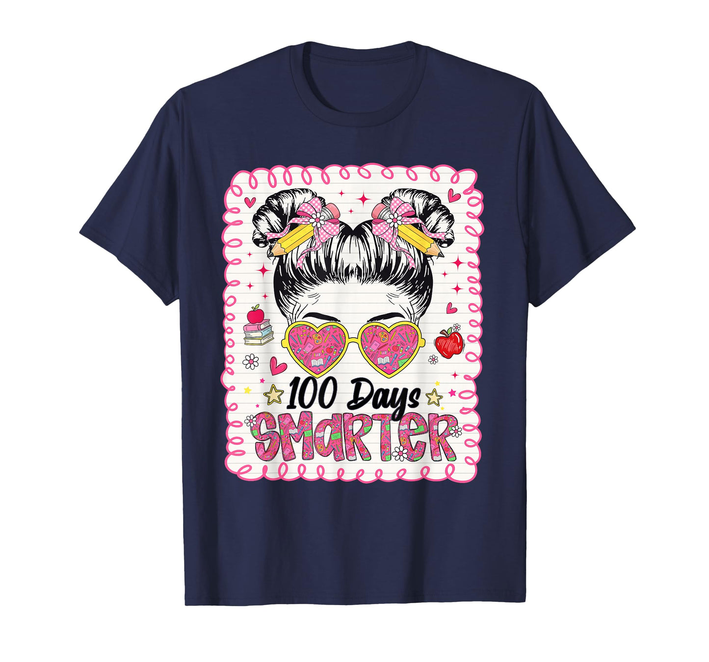 Preppy 100 Days Smarter 100th Day of School Messy Bun Girls T-Shirt