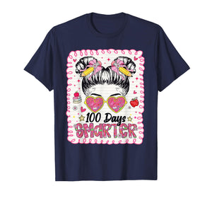 Preppy 100 Days Smarter 100th Day of School Messy Bun Girls T-Shirt