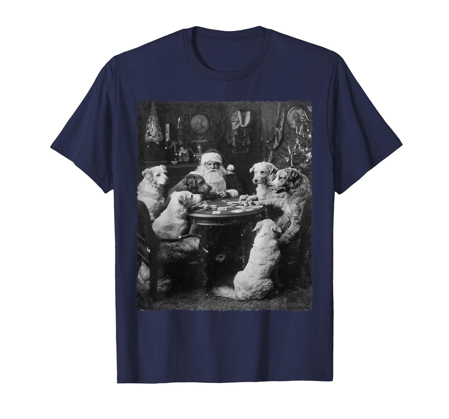 Santa Playing Cards Dogs Playing Poker Christmas Design T-Shirt