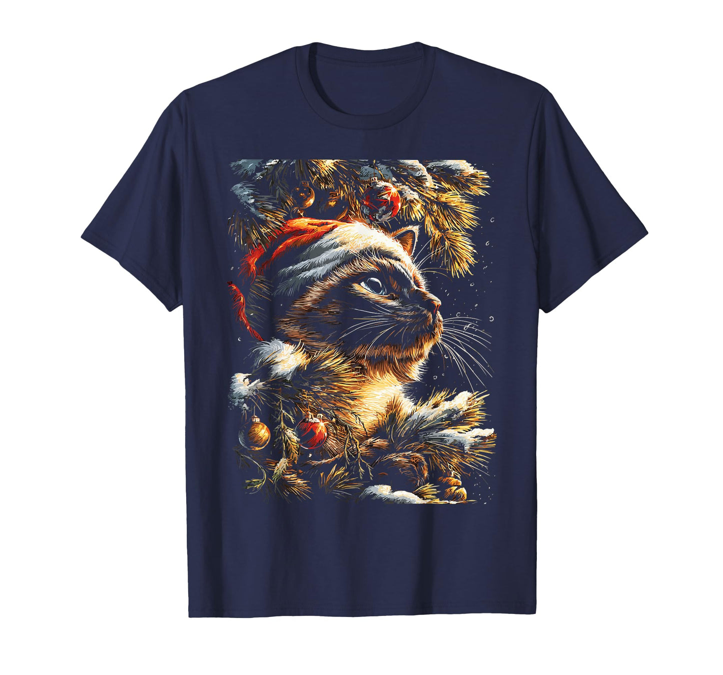 Christmas Siamese Cat with Santa Hat Festive Winter Kitten T-Shirt