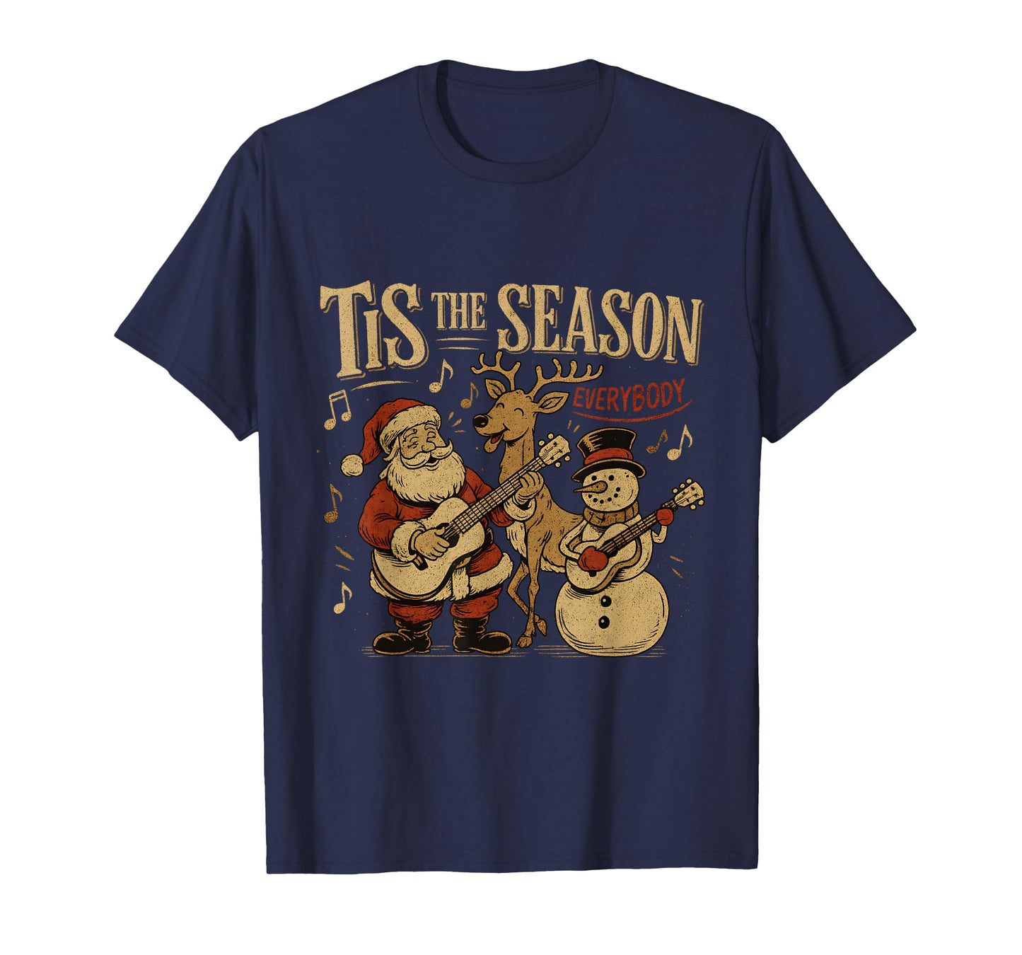 Vintage Christmas Carolers Santa Reindeer Snowman Tee T-Shirt