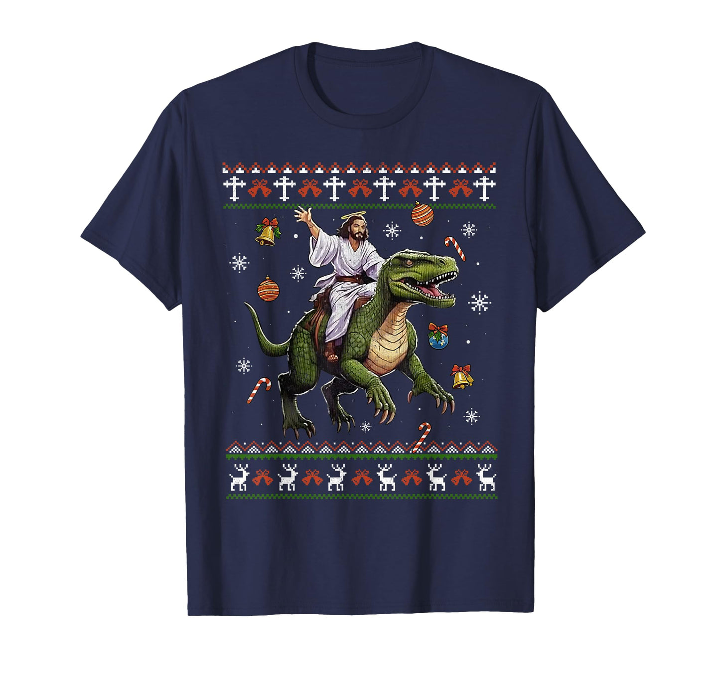 Jesus Riding Dinosaur Funny Meme Ugly Christmas Sweater T-Shirt