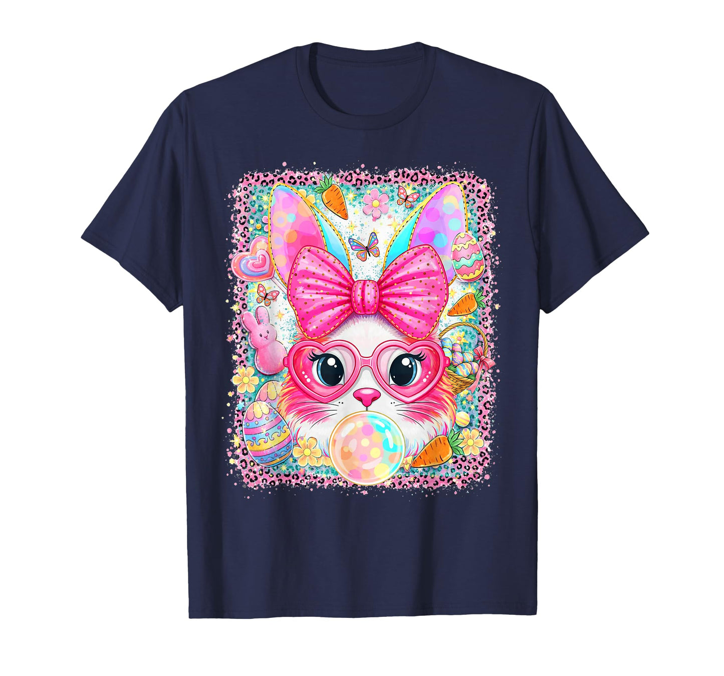 Happy Easter Rabbit Cute Bunny Face Blowing Bubble Girl Kids T-Shirt