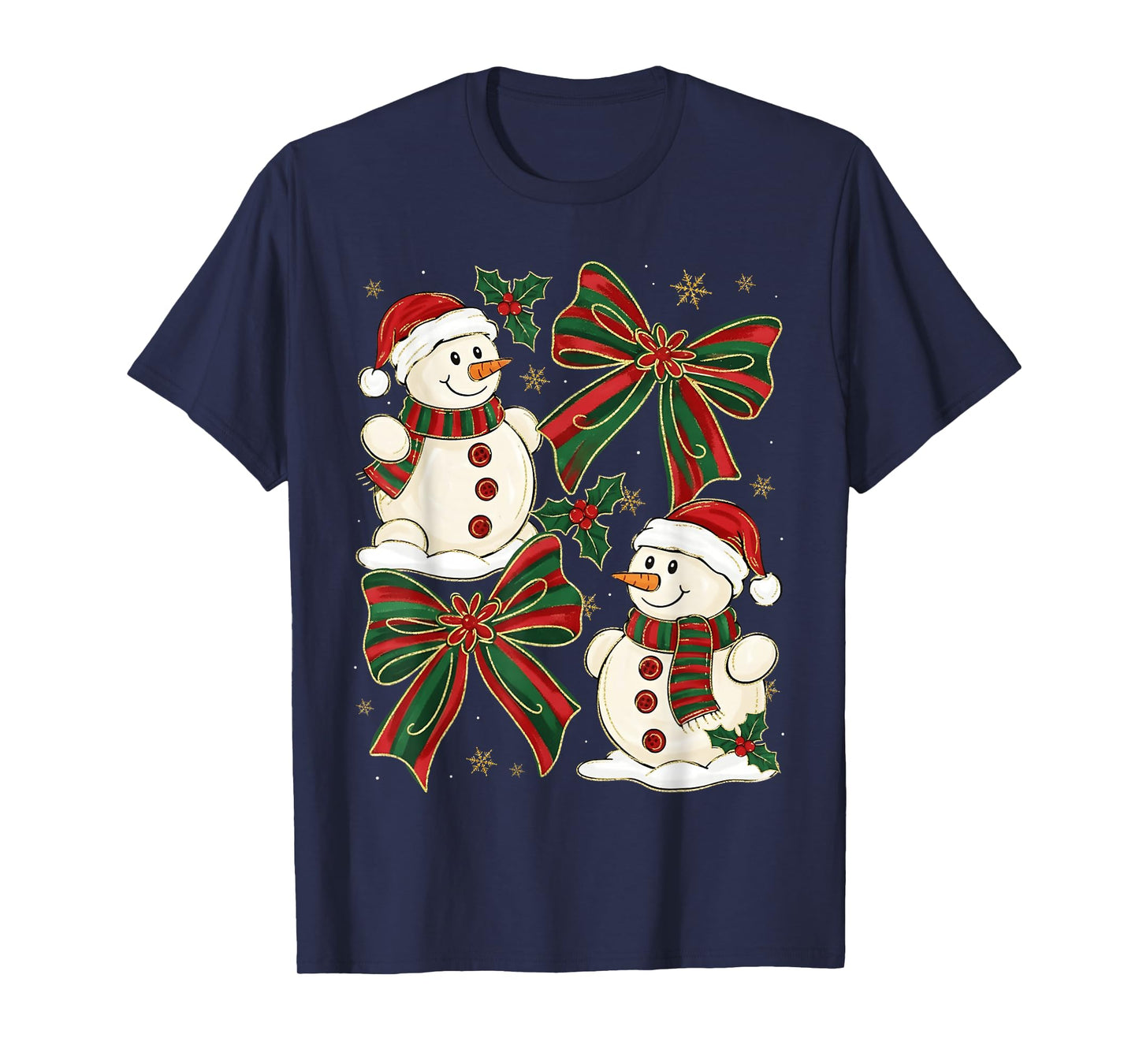 Christmas Snowman Coquette Bow Snowflake Girl Women Kid T-Shirt