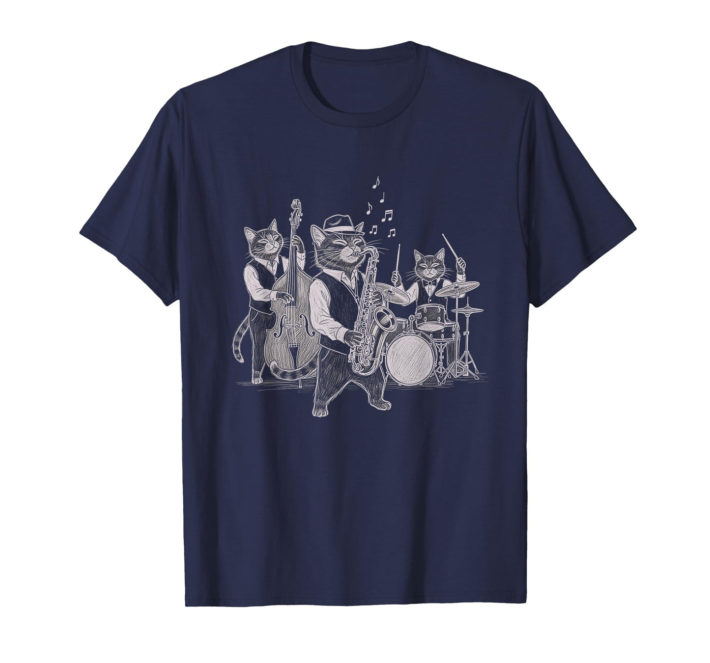 Cats Playing Jazz Saxophone Drums Art Music Lover T-Shirt