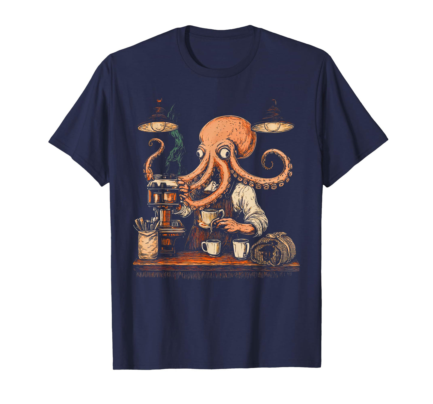 Vintage 90s Cool Octopus Barista Funny Caffeine Coffee Lover T-Shirt