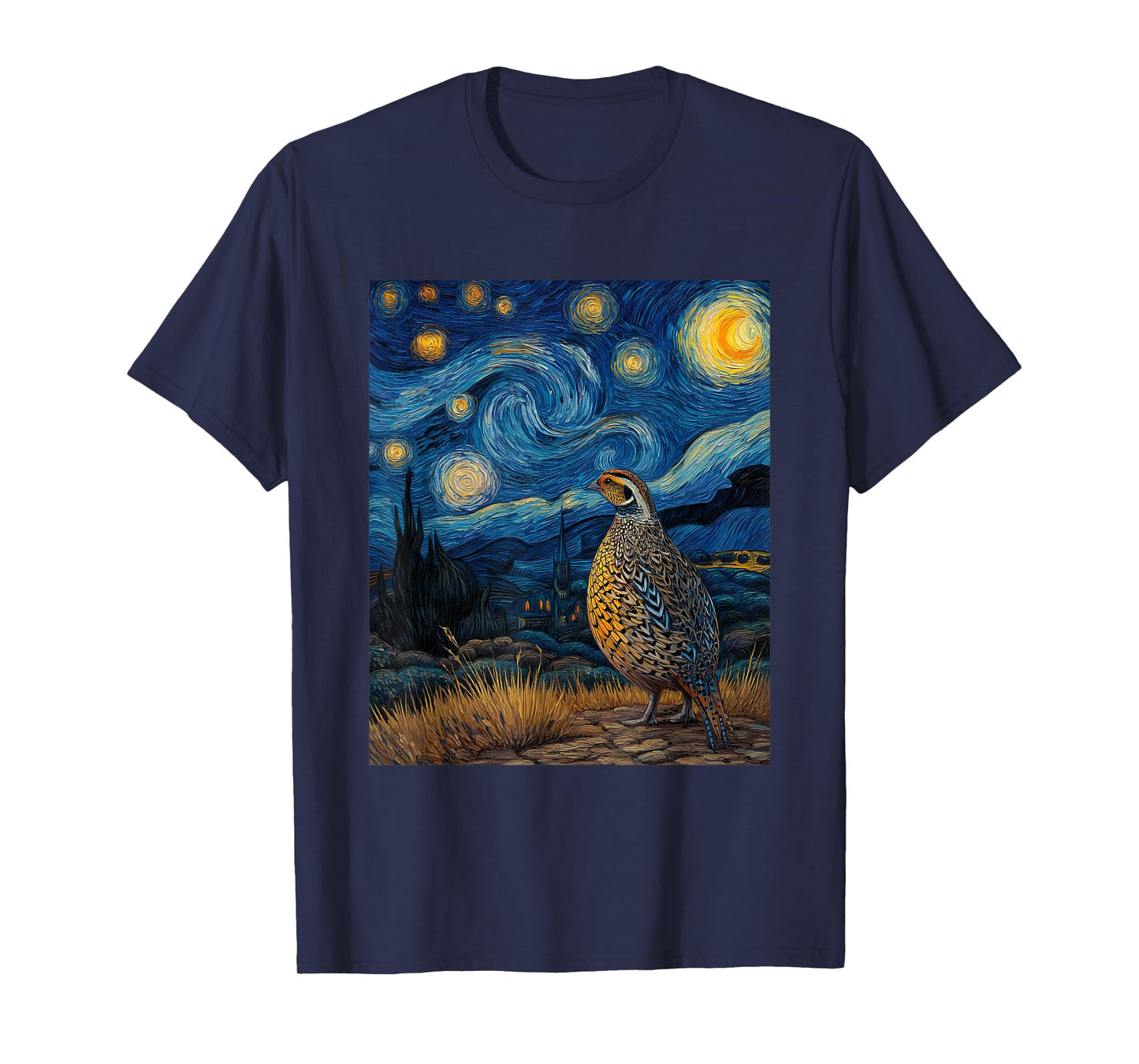 Quail Bird Van Gogh Style Starry Night Funny Graphic T-Shirt