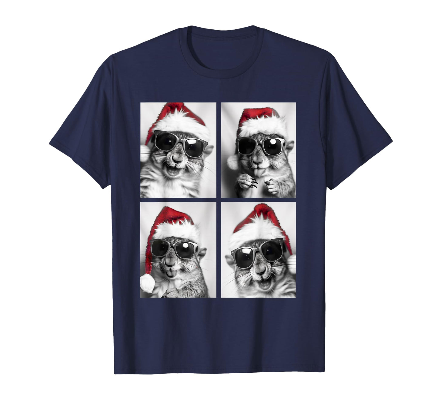 Funny Christmas Squirrels Sunglasses Santa Hat Festive Meme T-Shirt