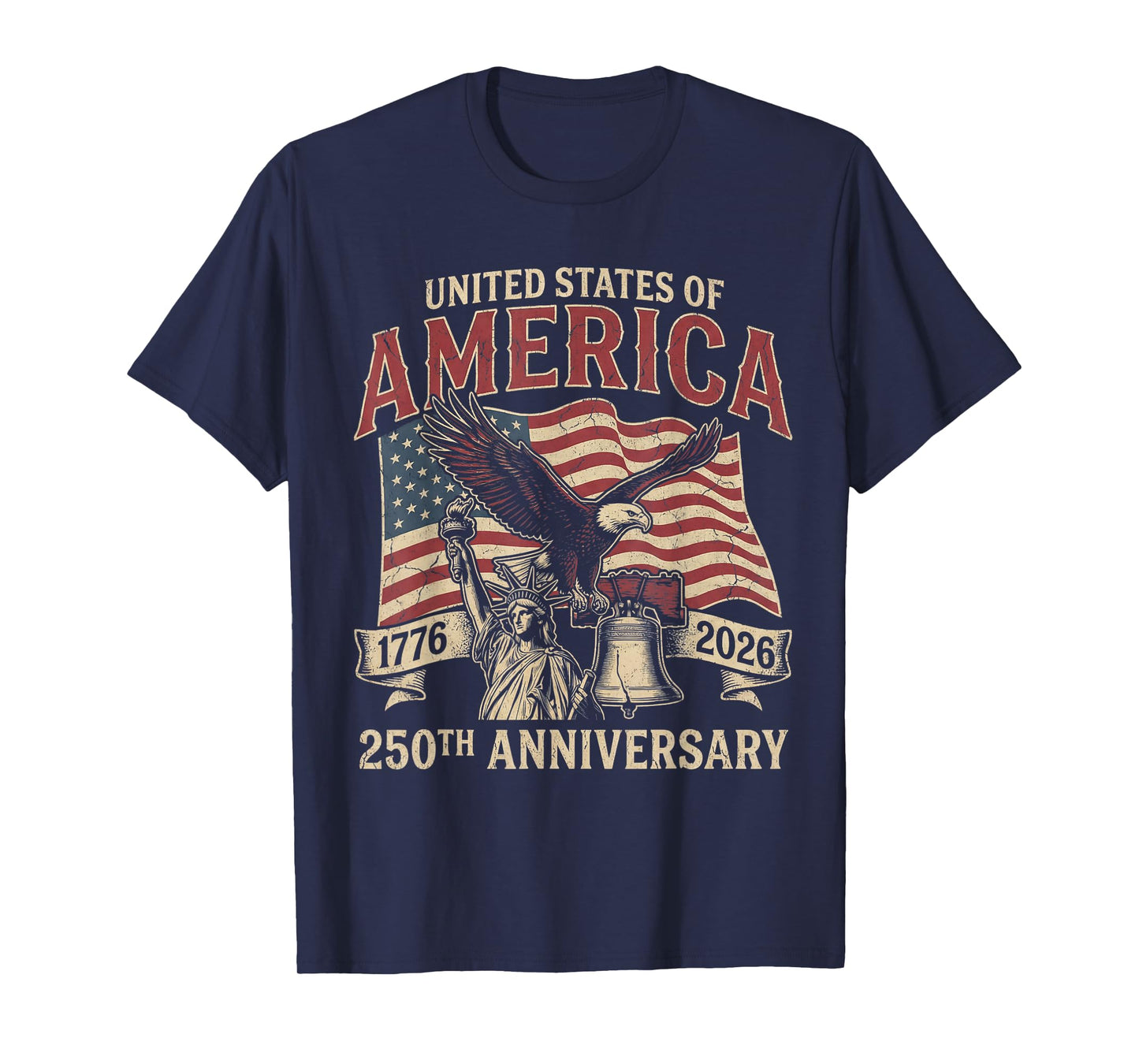 Vintage 250 Years 1776-2026 250th Birthday 4th July American T-Shirt