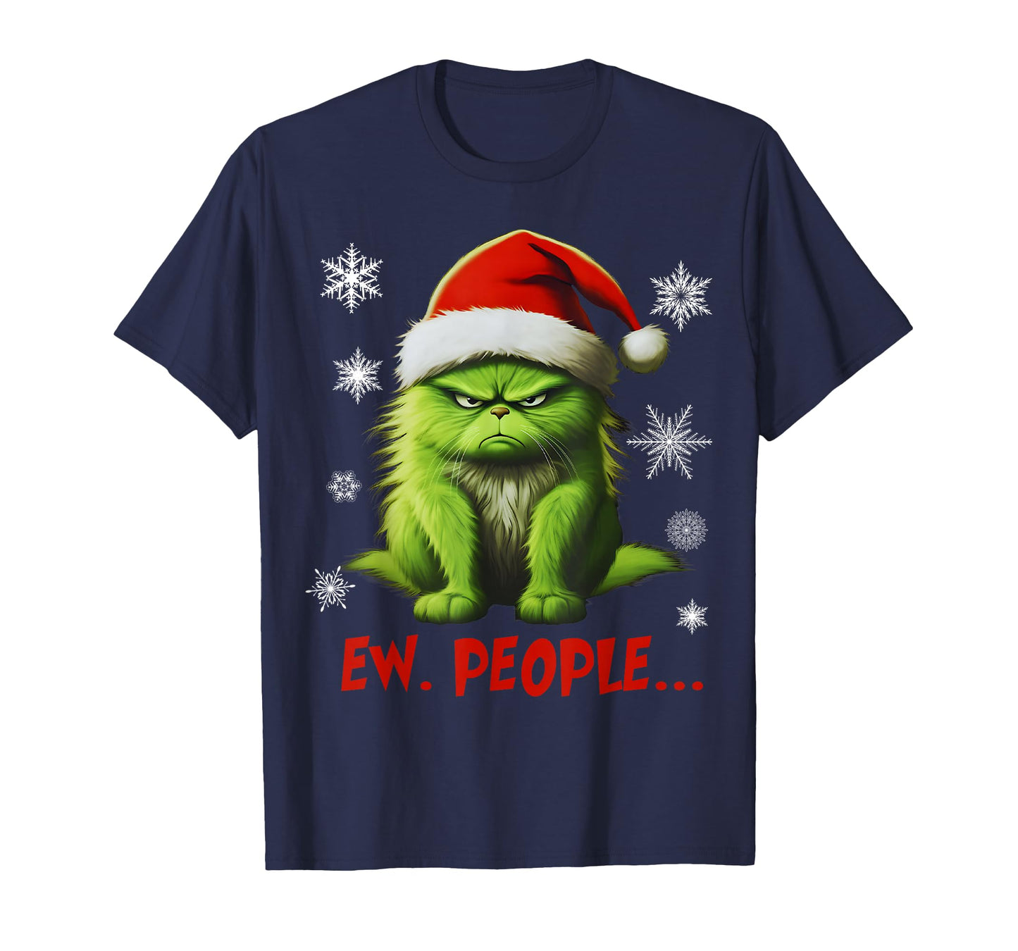 Funny Christmas Cat Ew People Meowy Cat Lovers Santa Hat Y2K T-Shirt