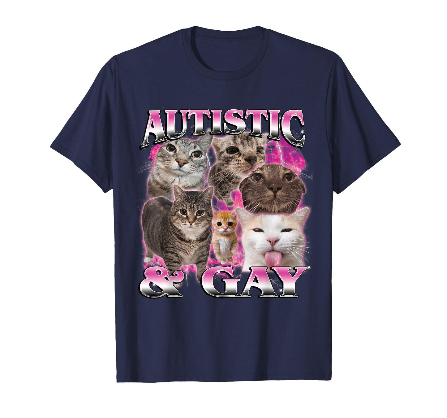 Autistic and Gay Funny Stupid Dank Cat Meme Bootleg Graphic T-Shirt