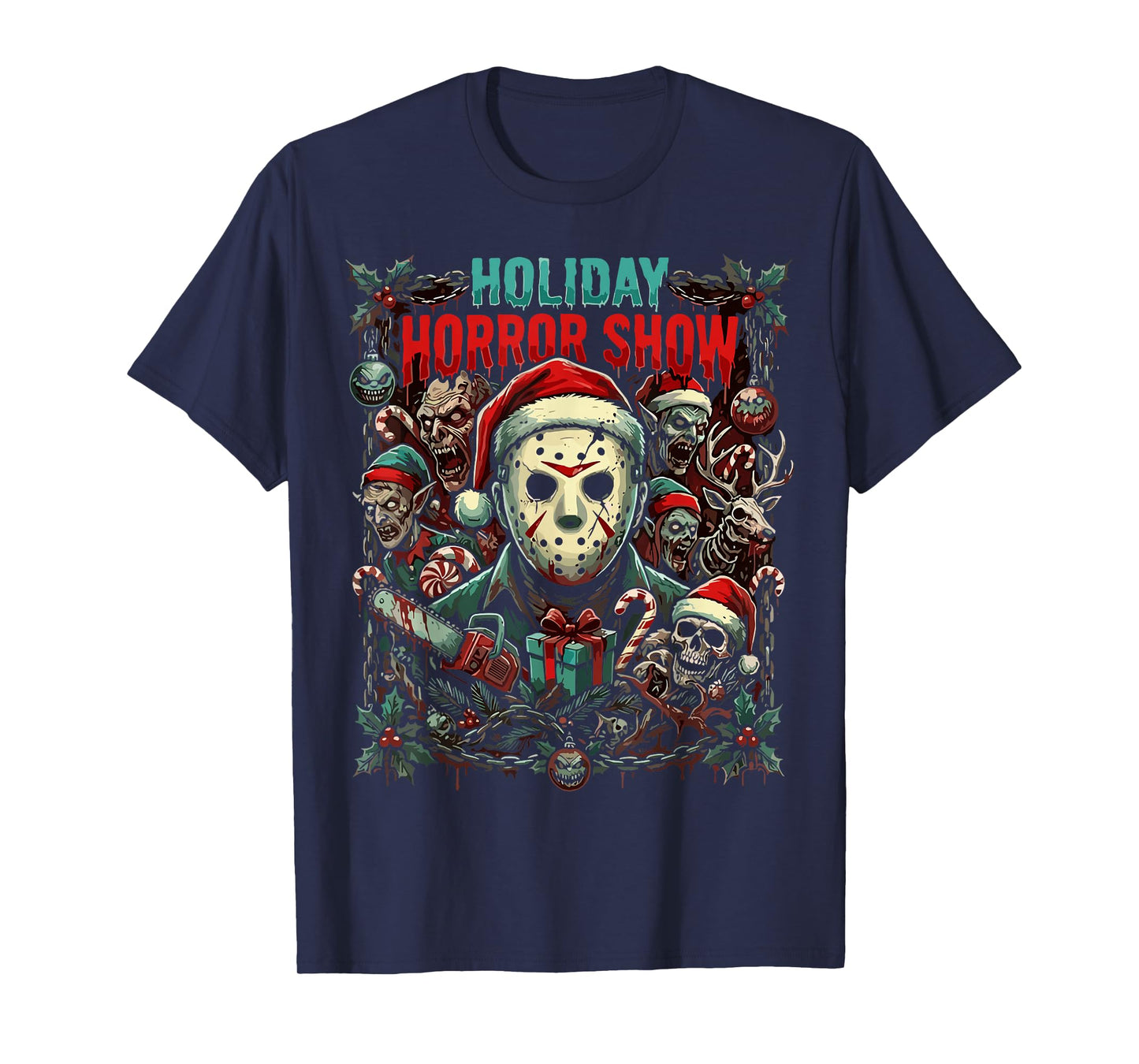 Merry Christmas Festive Slasher Candy Cane Menace T-Shirt